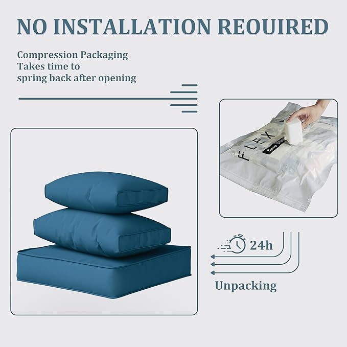 Patio Furniture Cushions, Replacement Outdoor Cushions for 4-Seat Patio Furniture, Waterproof Cushions for Outdoor Sectional Sofa Couch, Blue