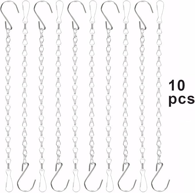 10 Pack Silvery Hanging Chains for Planters,Lanterns,Bird Feeders,Billboards,Plant Baskets etc, Length 9.5 Inch,Outdoor Indoor Use