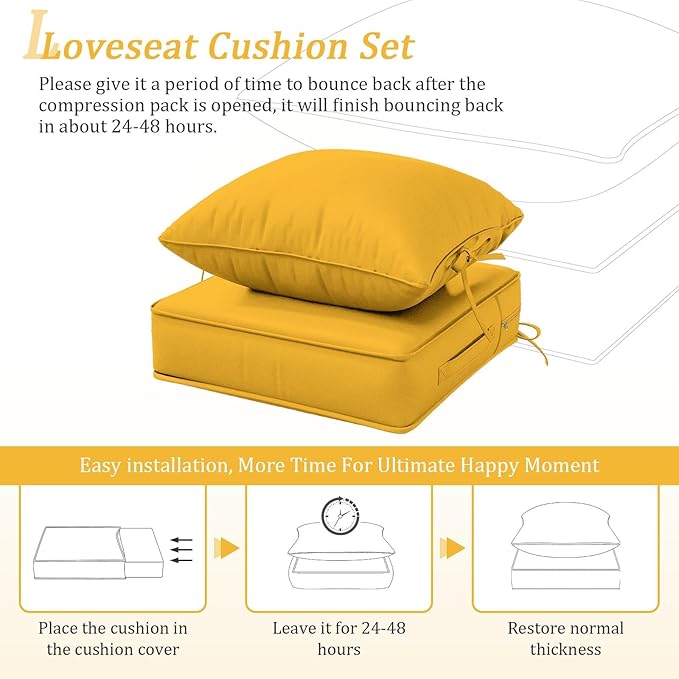 Outdoor Patio Chair Cushions Set 19 L X 19 W X 4 H Inch Waterproof & Fade Resistant Deep Seat and Back Cushions with Removable Covers Outdoor Seat Cushion Set for Chairs and Sofas