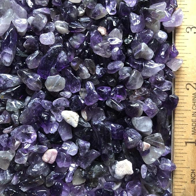 IMALY Amethyst Tumbled Chips Stone Polished Crushed Healing Crystal Quartz Pieces Irregular Shaped Stones for Home Decorative Stones Vases Plants Succulents 0.5lb