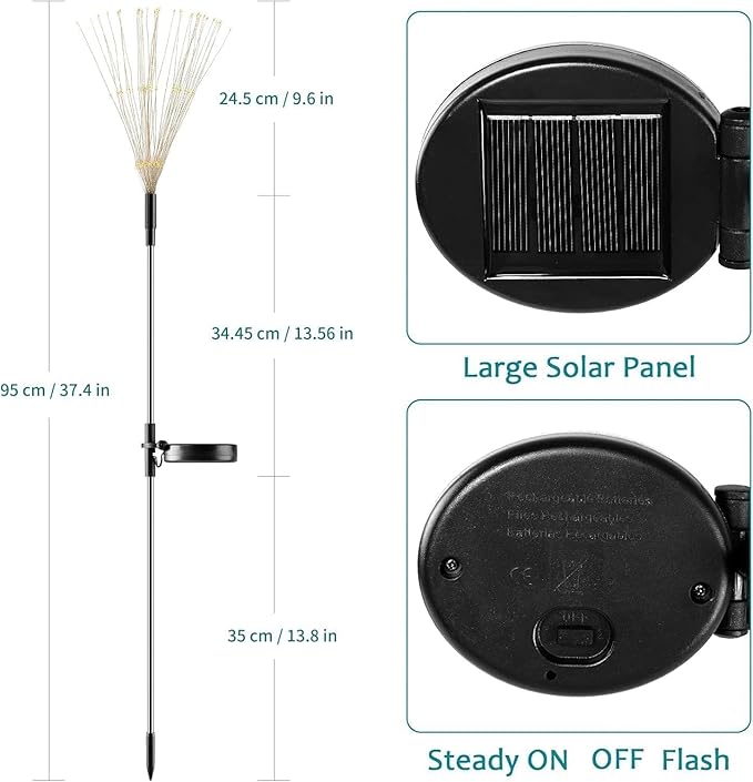 JJGoo Solar Firework Lights, 2 Pack 120 LEDs 2 Lighting Modes Solar Garden Lights Outdoor Waterproof for Yard Patio Walkway Pathway Party Wedding Christmas Decorative - Orange