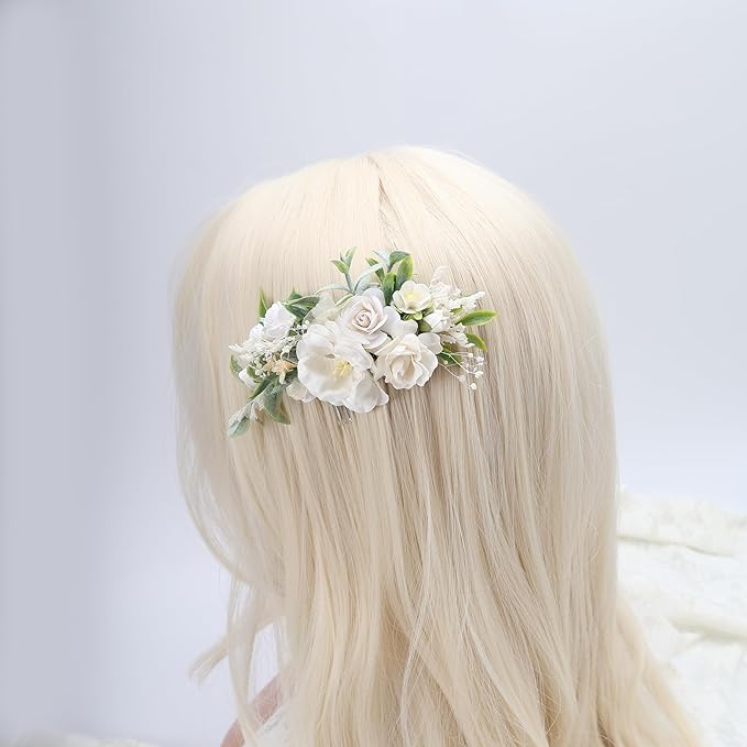 White Floral Comb with Baby's Breath Flower Bridesmaids Clips Garden Wedding Hair piece Photo Prop Prom Headpiece Picnic Hair Accessories
