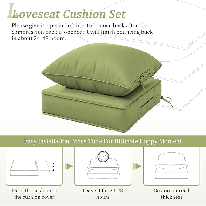 Outdoor Patio Chair Cushions Set 22 L X 22 W X 4 H Waterproof & Fade Resistant Deep Seat and Back Cushions with Removable Covers Outdoor Seat Cushion Set for Chairs and Sofas