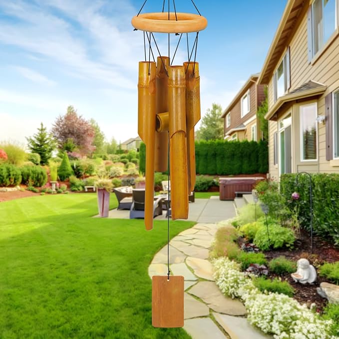Wind Chimes for Outside, Sympathy Wind Chimes Bamboo Windchimes Outdoors with Natural Sounds, Gifts for Mom, Indoor Outdoor Decorations for Patio Porch Garden and Backyard