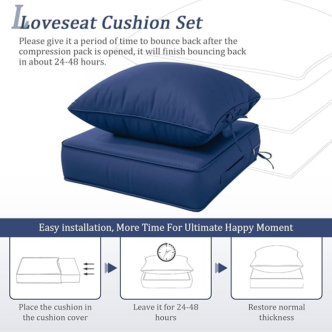 Outdoor Patio Chair Cushions Set 24 L X 24 W X 5 H Waterproof & Fade Resistant Deep Seat and Back Cushions with Removable Covers Outdoor Seat Cushion Set for Chairs and Sofas