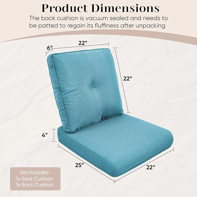 Outdoor Chair Cushions-Patio Chair Cushions Set with Removable Cover 22 X 25 Inch Outdoor Cushions for Patio Furniture Chair Sofa Couch-Light Blue