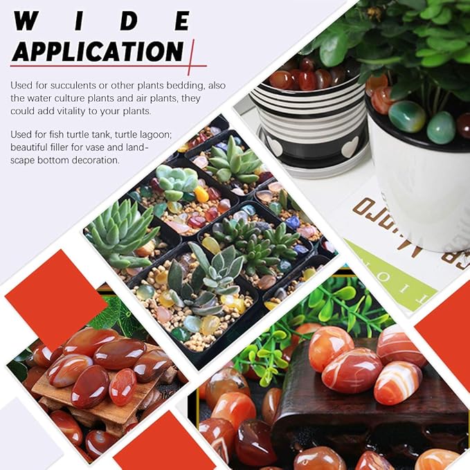 Hilitchi Reddish Brown Agate Stone Tumbled Stones for Plants Cacti & Succulents Bedding, Vase Filler, Landscape Bottom Decoration (About 1lb(455g)/Bag)