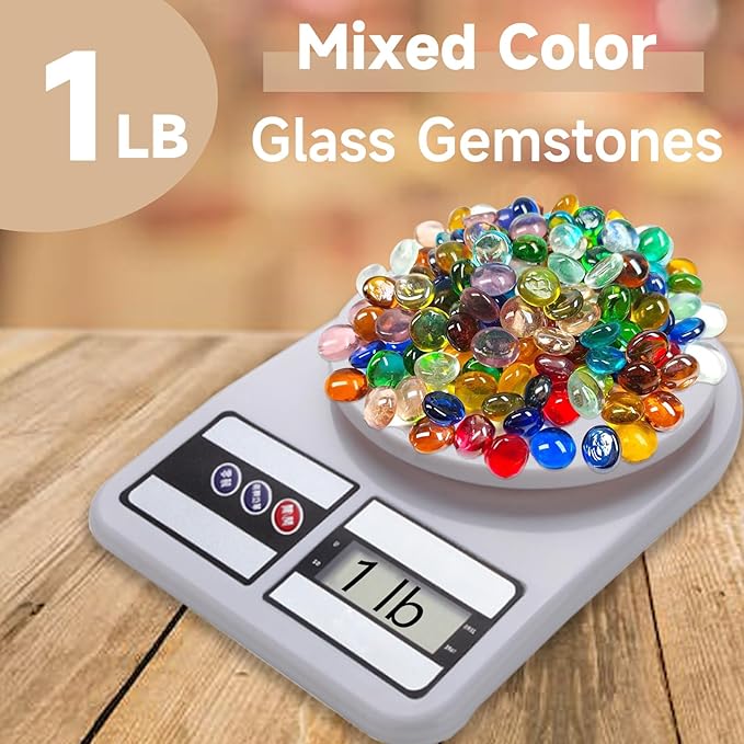 1LB Mini Glass Gems,Mixed Colour Mancala Stones Flat Bottom Marble Beads for Home Decorative Art Craft Vase Filler(0.5"~0.7")