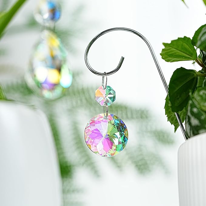 HDCRYSTALGIFTS Set 4 Small Trellis with Crystal Prisms Suncatchers for Mini Potted Plants Decorations, Rainbow Maker Plant Stakes Sun Catchers Plant Accessories Indoor (Sliver,7.5inch)