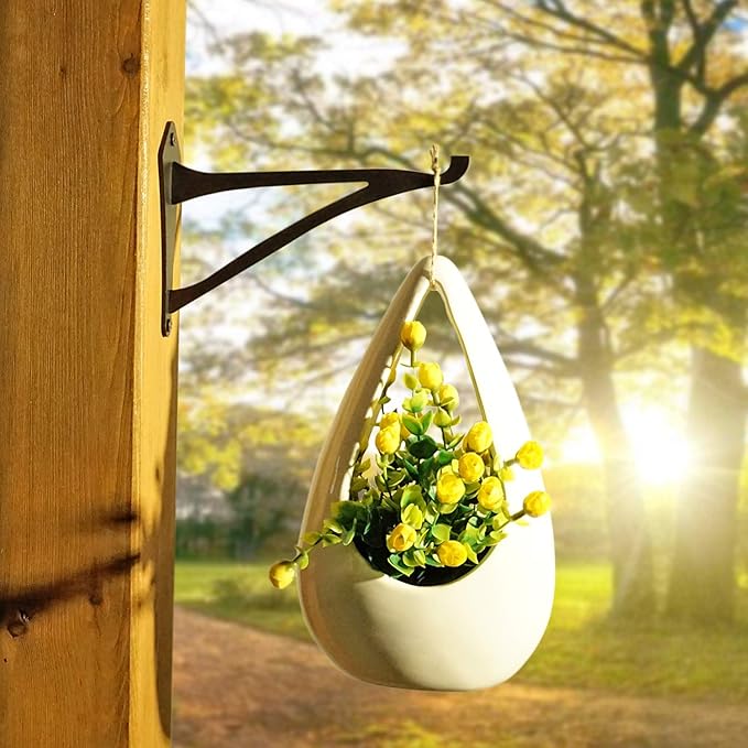 2 Piece 8-Inch Outdoor Decorative Iron Lantern Hooks for Wall Hanging Hummingbird Feeder Windchime Plant Hanger, Black