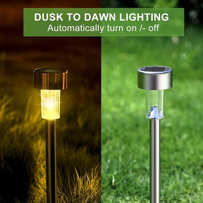 Solar Lights Outdoor Waterproof, Stainless Steel LED Landscape Lighting, Solar Garden Lights, Outdoor Valentines Day Decorations for Yard, Pathway, Walkway, Patio, Lawn - 16 Pack (Warm White)