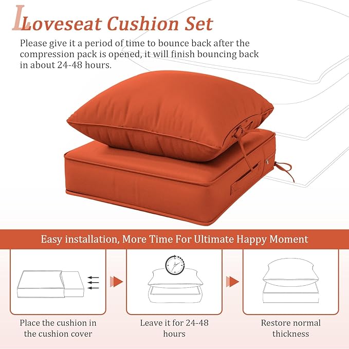 Outdoor Patio Chair Cushions Set 22 L X 24 W X 4 H Waterproof & Fade Resistant Deep Seat and Back Cushions with Removable Covers Outdoor Seat Cushion Set for Chairs and Sofas
