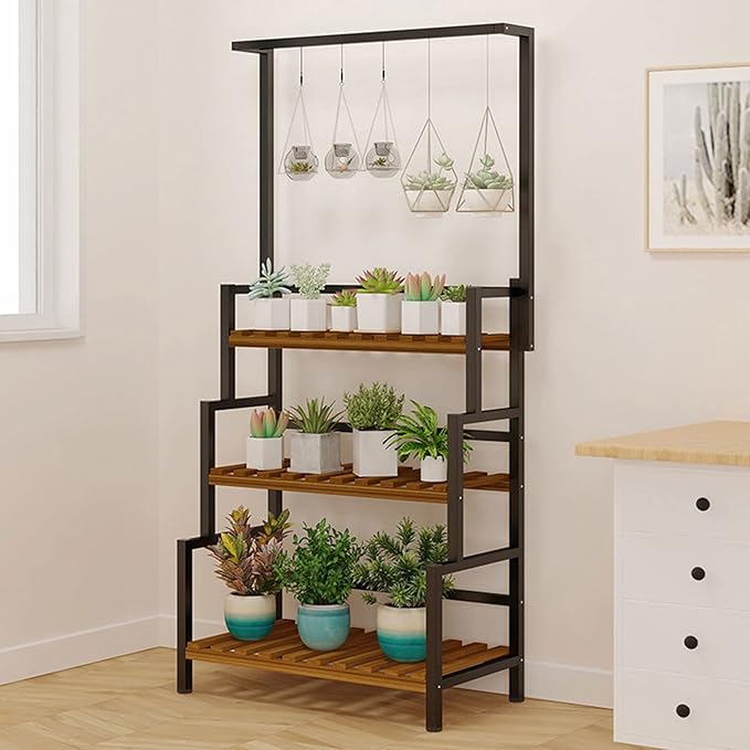 3-Tier Hanging Plant Stand Planter Shelves Flower Pot Organizer Rack Outdoor Indoor Display Shelving Plants Shelf Unit Holder for Terrace Garden Corner Balcony, Living Room Storage