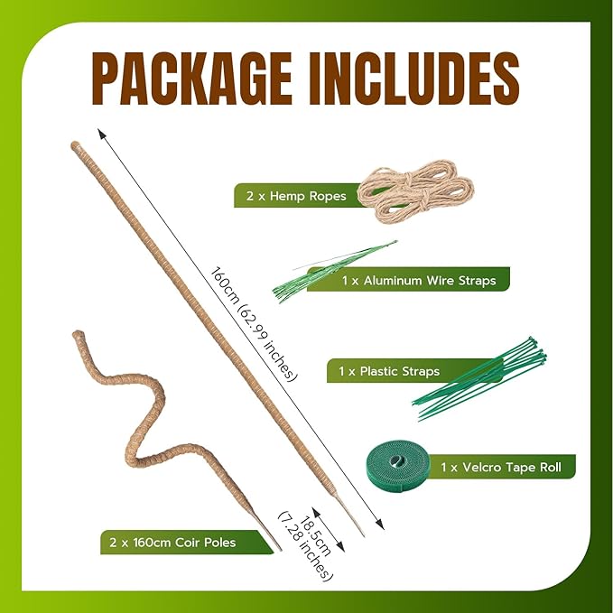 Mcbazel 2 Pack 63Inch Moss Pole for Plants Monstera, Plant Support Stick, Bendable Moss Poles Plant Support Stick for Climbing Plants, Stick Support Stake Kit for Potted Plants,Pothos,Philodendron
