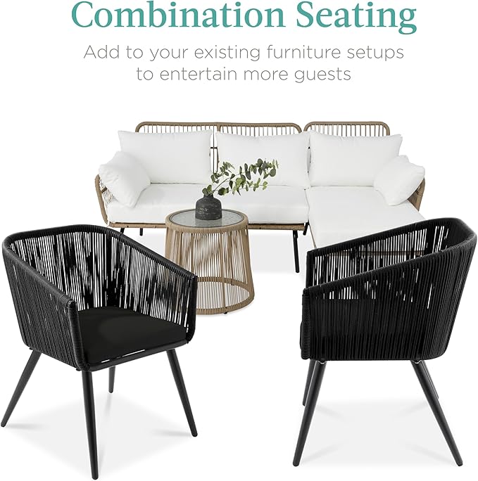 Best Choice Products Set of 2 Patio Dining Chairs, Outdoor Seating for Backyard, Poolside, Balcony w/Woven Wicker Design, 250lb Weight Capacity - Black/Black