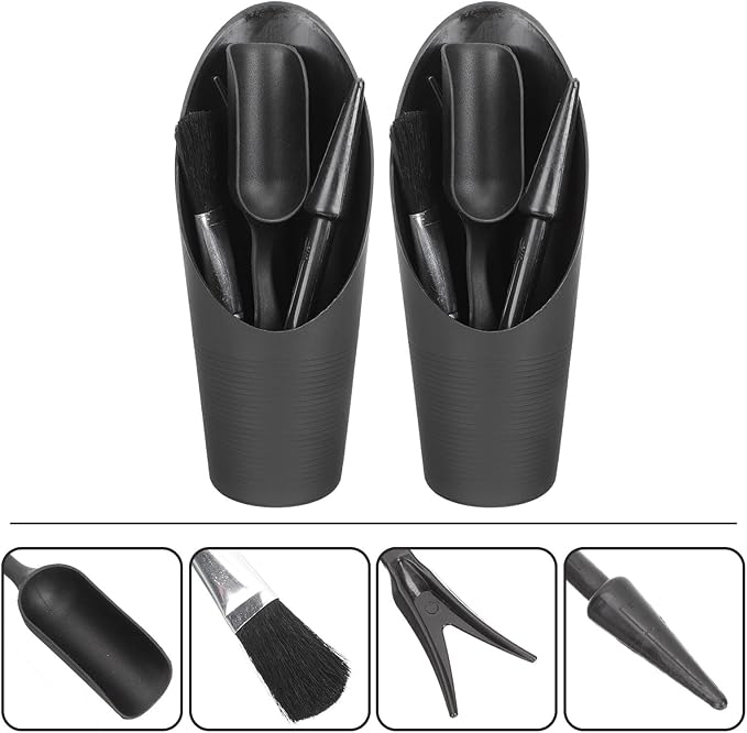 Garden Tool Set for Succulent Planting and Bonsai Care, 2 Sets with Black Planting Device, Soil Scoop, Transplanting Spoon, and Cleaning Brush, Sturdy Gardening Accessories