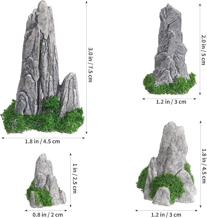 NUOBESTY 8pcs Mini Rockery Statue Resin Bonsai Landscaping Rockery Decor Desktop Micro Landscape Ornament for Garden Terrarium Decoration