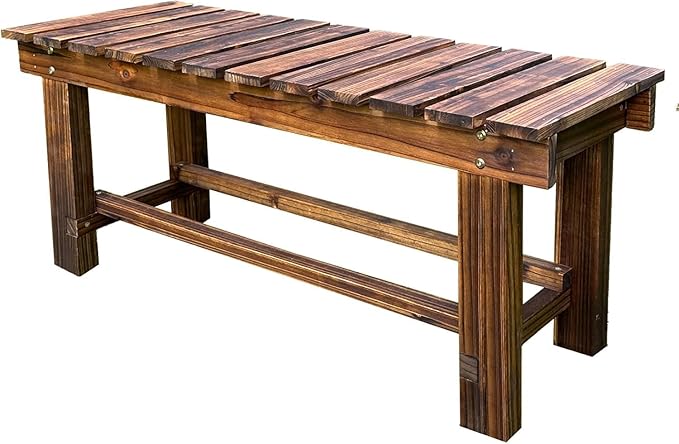47.2'' Outdoor Garden Benches Weatherproof Patio Bench Two-Person Seat Backless Bench Wood Bench with Slatted High Temperature Bench for Front Porch Backyard (Upgraded to Prevent Fading)