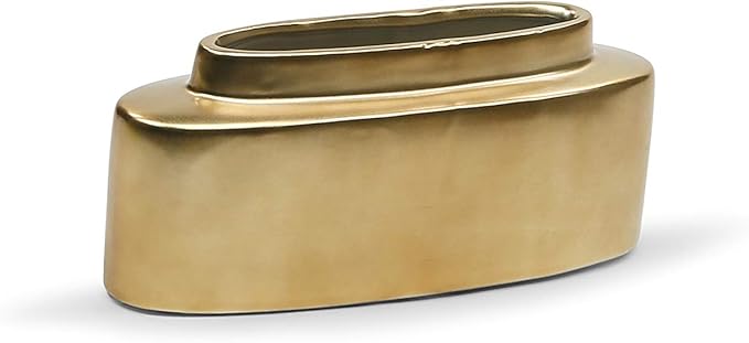 WGV Ceramic Boat Vase, Length 9.5", Height 4", Inkwell Pot, Gold Long Planter Terrarium Candle Holder for Wedding Event Office Home Decor, 1 Piece
