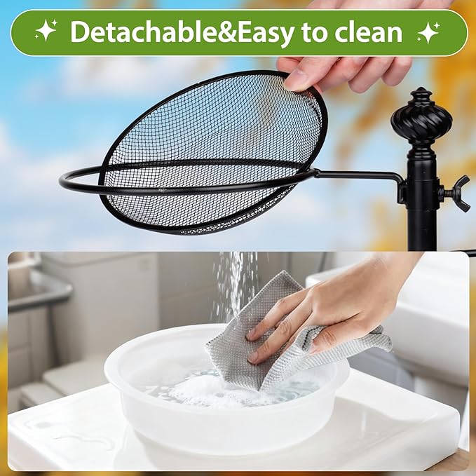 Deck Bird Feeders with Metal Tray and Water Bowl, BOLITE Balcony Bird Feeders Detachable Adjustable Heavy Duty Clamp Bracket, Attracting Birds, Black, Gifts for Women Men