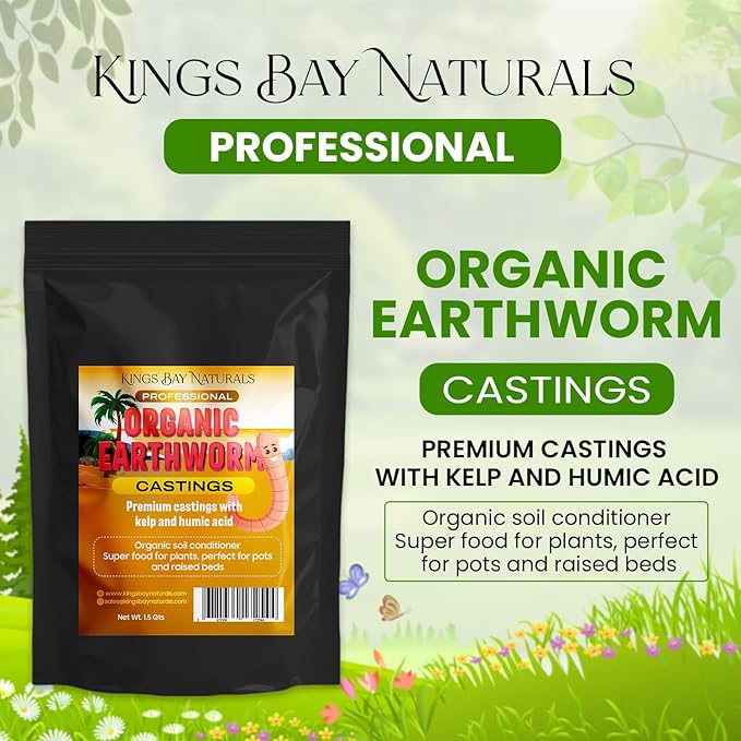 (1.5 Qt) 100% Organic Worm Castings - Made in USA – Natural Earthworm Fertilizer with Kelp & Humic Acid – for Indoor & Outdoor Plants, Potting Soil, Garden Beds & Seed Starters