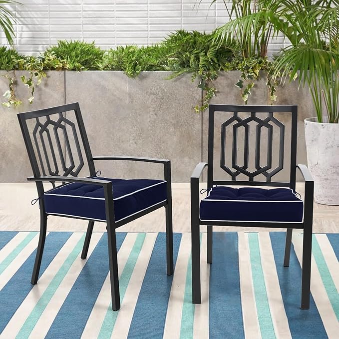 HARBOREST Outdoor Chair Cushions Set of 2, Tufted Patio Chair Cushions with Ties, Square Corner Outdoor Cushions for Patio Furniture, Lawn Chairs, Wicker Chairs, 19" x 19" x 5", Navy