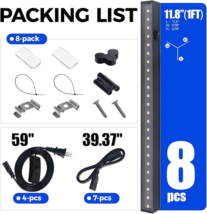 Barrina T5 Grow Lights, 1FT Grow Light Fixture for Indoor Plants Full Spectrum, Black Cover LED Plant Grow Light Bulbs for Indoor Plants, Greenhouse, Plug and Play, Linkable Design, Yellow, 8 Packs