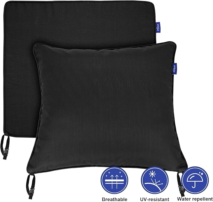 Deep Seat Cushions, Outdoor Cushions, Patio Furniture Cushions, Deep Seat & Back Cushion Patio Cushions for Backyard Couch Sofa Fade Resistant (24x24x4 inches 3 Sets, Solid Black)