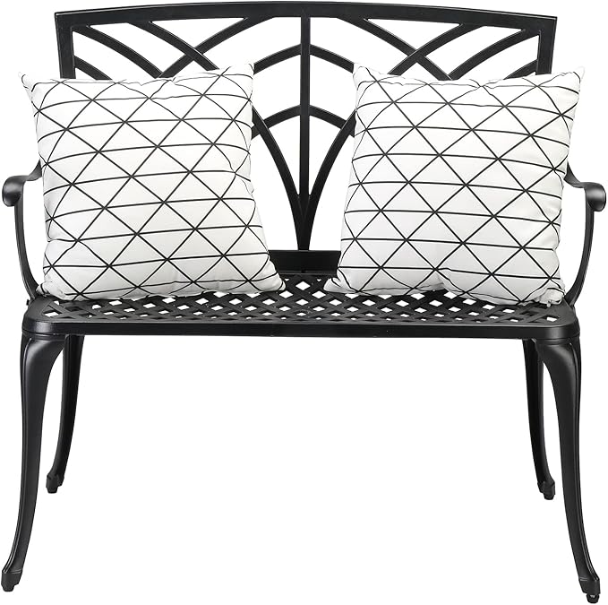Outvita Outdoor Cast Aluminium Bench, 38" Weather Resistant Patio Bench with Orchid Pattern for Front Porch, Backyard, Lawn