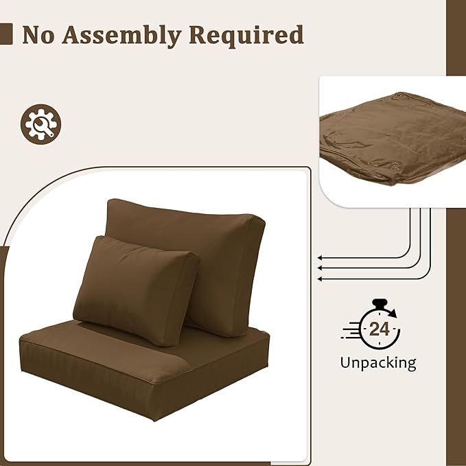 8-Piece Outdoor Cushions for Patio Furniture Thick Outdoor Chair Cushions Resilient Foam Waterproof Deep Seat Cushion Replacement for 3-Seat Sectional Sets Liner&Cover Chocolate