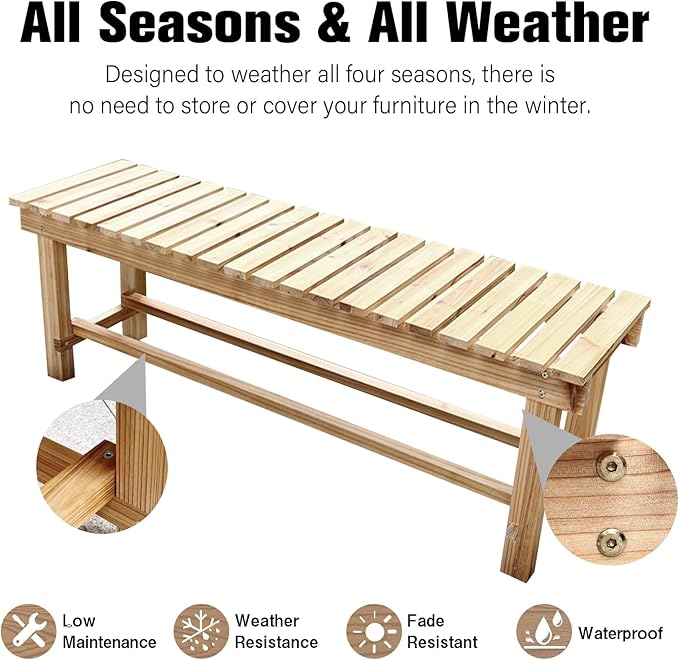 47.2'' Outdoor Garden Benches Weatherproof Patio Bench Two-Person Seat Backless Bench Wood Bench with Slatted High Temperature Bench for Front Porch Backyard (Upgraded to Prevent Fading)