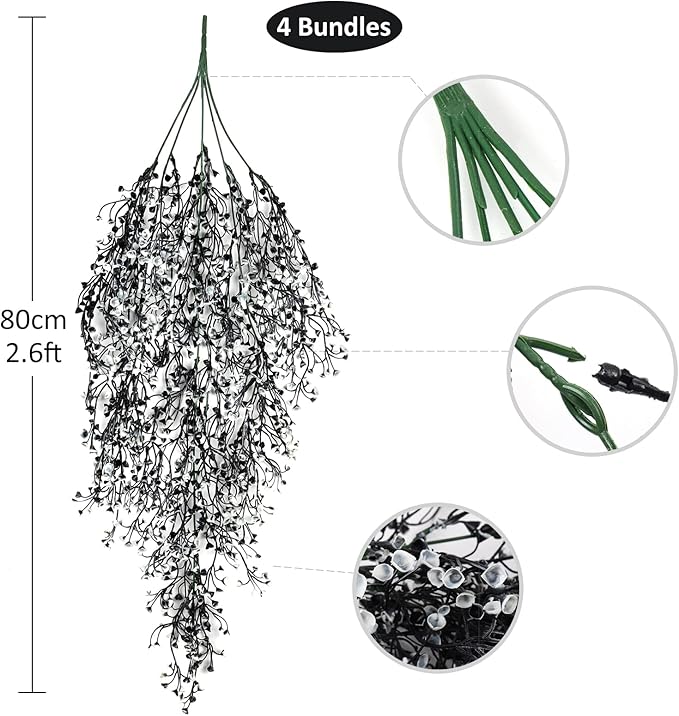 RECUTMS Hanging Fake Vines Artificial Hanging Plants Flowers 4Pcs Faux Ivy Ferns Wall Plants for Bedroom Indoor Outdoor Garden Patio Halloween Thanksgiving Decoration (Black White)