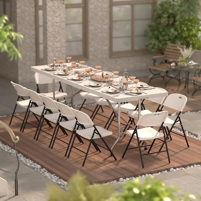 Nazhura 350 Weight Limit Heavy Duty Plastic Folding Chair with Reinfoced Steel Frame for Indoor and Outdoor, Wedding, Party, Restaurant, Meeting Room, Patio and Garden (White, 4 Pack)