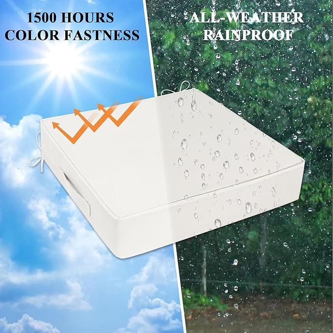 Outdoor Chair Cushions Set of 2 for Patio Furniture 18.5x16x3 Inch Waterproof Patio Chair Cushion 3 Year Color Fastness Rectangle Elastic Foam Garden Couch Pads with Ties and Handle,Beige