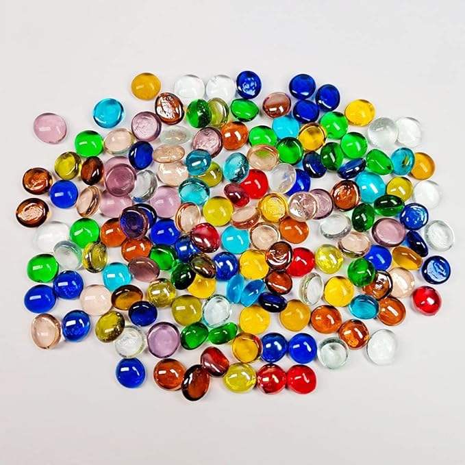 100PCS Mini Glass Gems,Mixed Colour Mancala Stones Flat Bottom Marble Beads for Home Decorative Art Craft Vase Filler(0.5"~0.7")