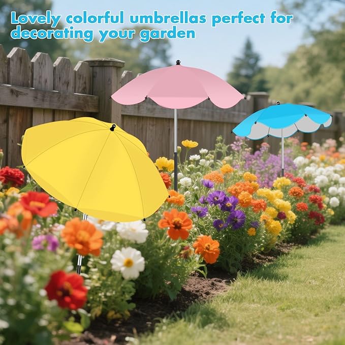 3 Pack Adjustable Plant Shades for Outdoor Plants, Larger Garden Umbrella Shade Covers for Plants, Sun Protection Umbrella for Potted Plants,Garden Bed,Flower Pot (Pink+Blue+Yellow)
