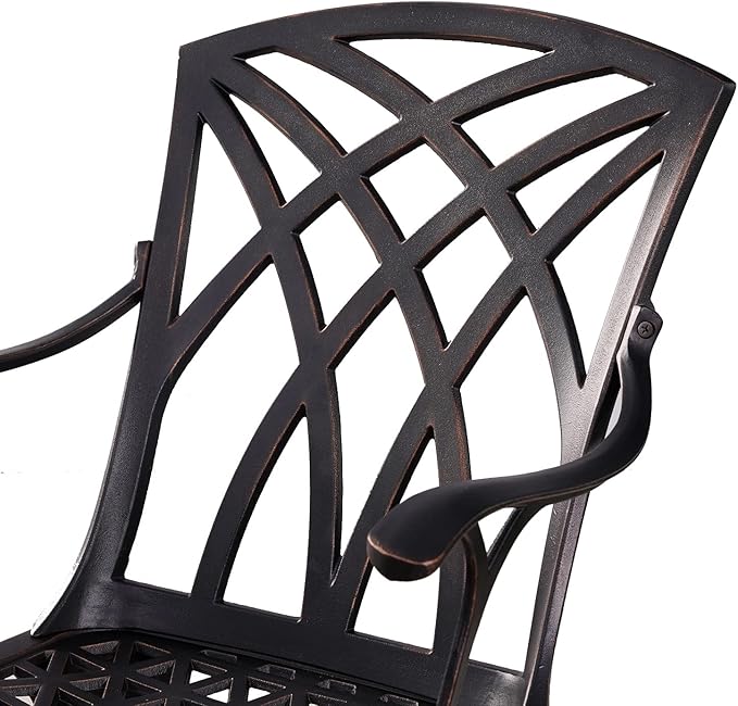 Outdoor Patio Chairs Set of 2, Cast Aluminum Biistro Dining Chairs Set of 2 with Armrest, Metal Patio Dining Chair for Garden Deck Backyard, Bronze