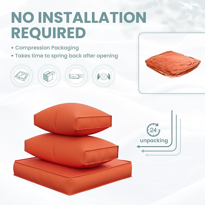 UDPATIO Outdoor Cushions for Patio Furniture Upgraded, Waterproof Patio Furniture Cushions Replacement, 4" Deep Seat Outdoor Sectional Cushions for 4-seat Patio Furniture Chair Sofa Couch, Orange