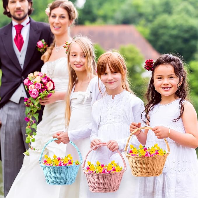Barydat 6 Pcs Small Wicker Picnic Basket with Handle Flower Girl Baskets Oval Willow Woven Braided Gift Basket for Easter Weddings Baby Shower Home Garden Decor (Multicolor,12'' x 9'' x 5'')
