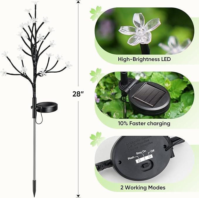 Solar Garden Lights Waterproof, Sola Lights Outdoor Decorative 4Pack,80Led Solar Powered Flowers Garden Decor,Fairy Lights for Yard,Pathway,Outside Decorations,Gardening Gifts for Women Mom