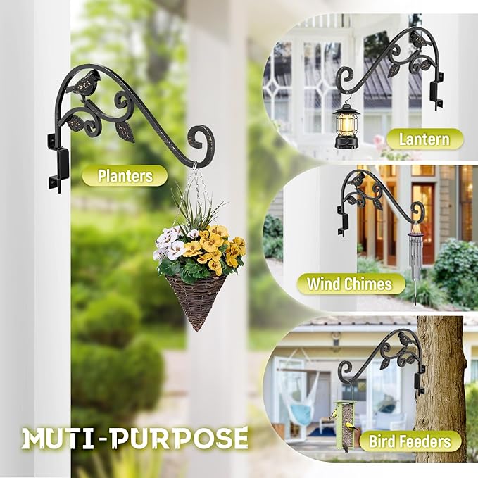 2 Pack Plant Hangers Outdoor 15.15 inch Swivel Plant Wall Hanger Sturdy Wrought Iron Plant Hangers Indoor Wall Mount, Hanging Plant Bracket for Bird Feeders, Planters, Lanterns, Wind Chime