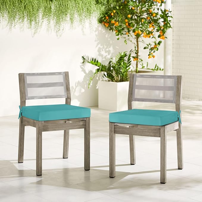 downluxe Waterproof Outdoor Chair Cushions for Patio Furniture, 24" x 24" x 4" Patio Chair Cushion with Adjustable Ties & Portable Handle, Square Outdoor Cushion with Removable Cover, Teal, 2 Pack