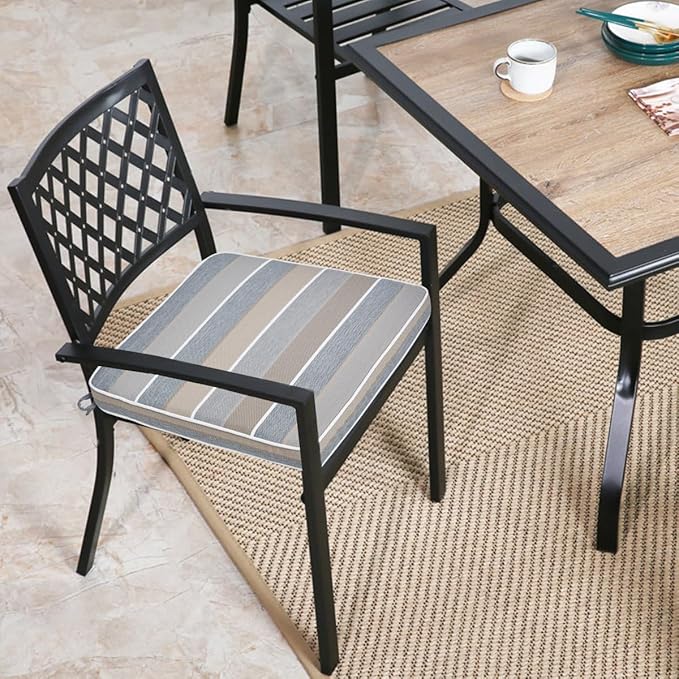 FUNHOME Outdoor Chair Cushions 18"x18"x2.5" Set of 2,Water Resistant Patio Chair Cushion with Zipper&Ties,18x18 Inch Replacement Square Seat Cushion for Garden Chairs(Gray Stripe)