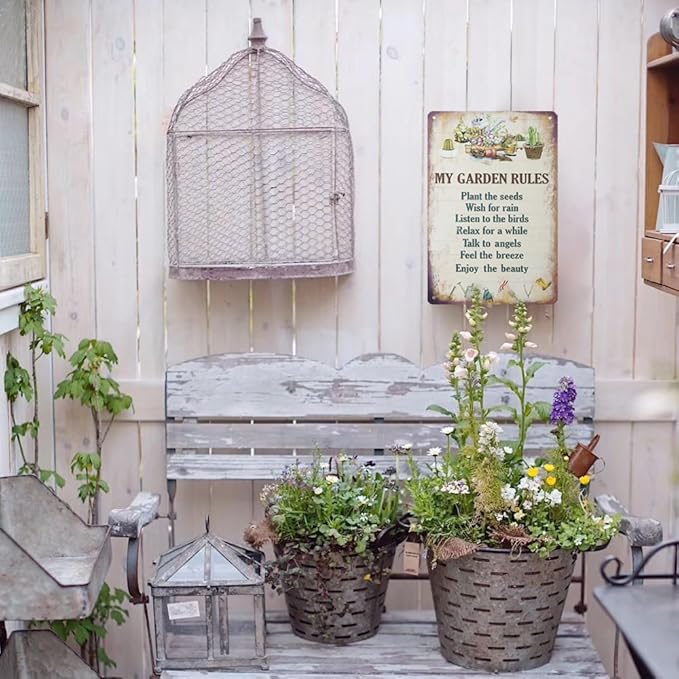 ERLOOD My Garden Rules Metal Tin Sign Vintage Wall Decoration Home Garden Kitchen Art Sign 8 x 12