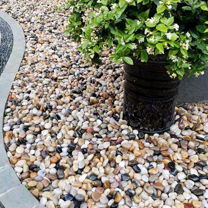Pebbles for Indoor Plants, Natural Polished River Rocks, Small Decorative Mixed Color Stones for Planters Vase Fish Tank Aquariums Landscaping Garden, 5lbs