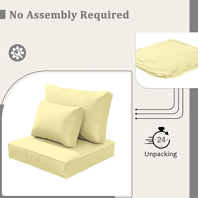 8-Piece Outdoor Cushions for Patio Furniture Thick Outdoor Chair Cushions Resilient Foam Waterproof Deep Seat Cushion Replacement for 3-Seat Sectional Sets Liner&Cover Light Yellow