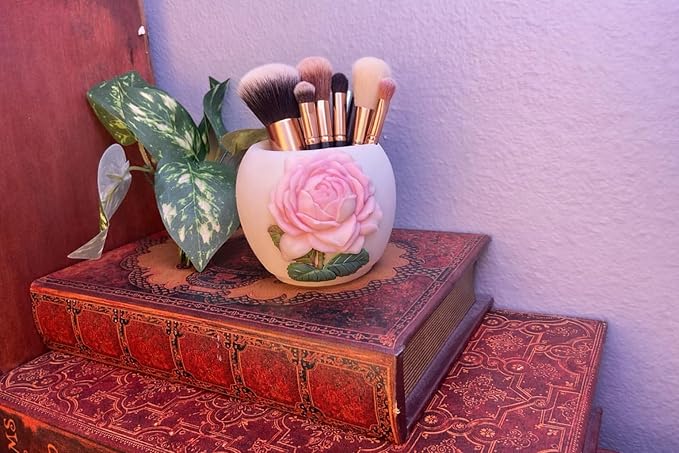 Pink Rose Votive Tea Light Candle Holder & Mini Planter Pot – 4" Wx3.5 H – Decorative Floral Candle Holder – Toothbrush, Pen, Pencil and Makeup Brush Holder – Home Table Décor Gift by SassyXpressions