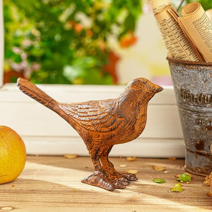 Sungmor Cast Iron Bird Statues Set of 2, Vintage Animal Collection Figurines, Home Office Table Decor, Paperweight, Doorstop, Garden Lawn Cute Ornament, Rust Finish
