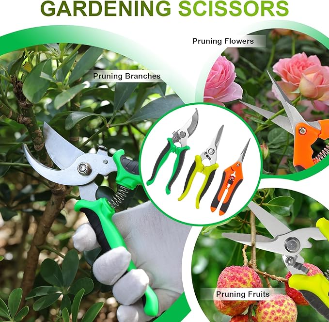 Garden Pruning Shears 3 Pack Gardening Shears Garden Scissors Stainless Steel Garden Shears Pruning Scissors Garden Clippers Pruning Shears for Gardening Garden Tools