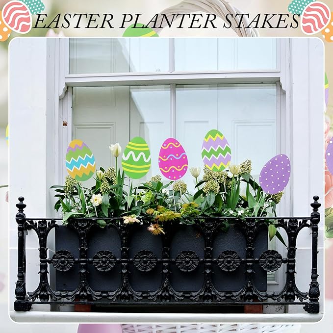 Thyle 6 Pcs Easter Eggs Planter Stakes Decorative Flower Pots Signs for Easter Patio Lawn Yard Garden Planter Pot Pathway Anniversary Wedding Supplies